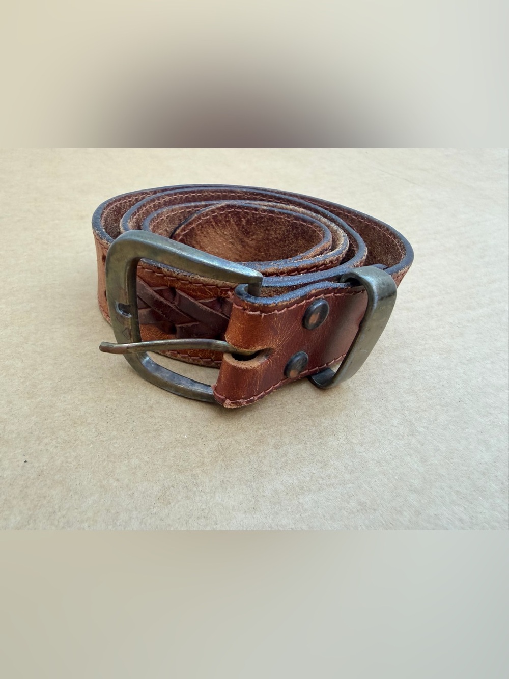Vintage Australia Brown Leather Belt Braided Animal Medallions 46”